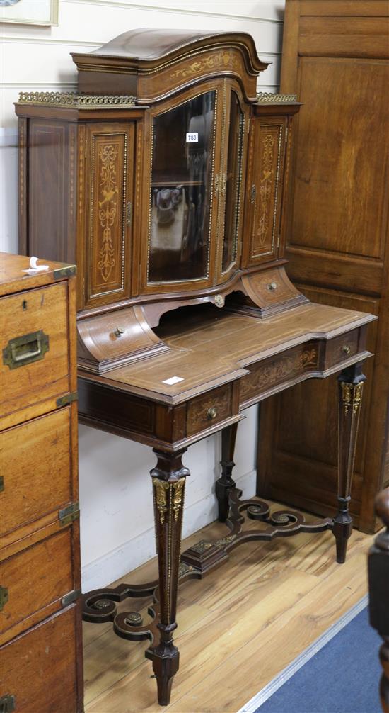 An Edwardian marquetry inlaid mahogany bonheur du jour W.98cm.